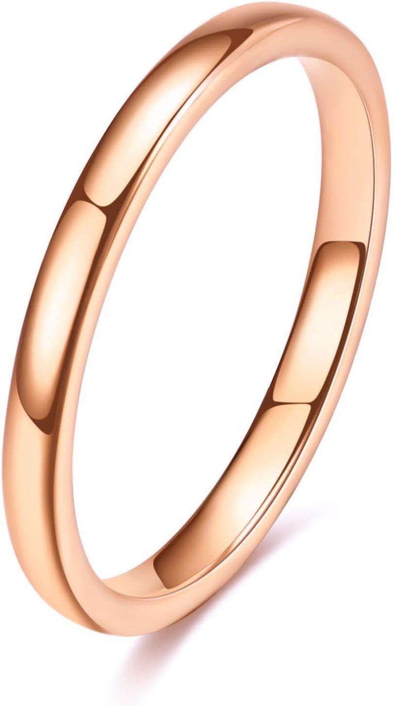Tungsten Wedding Band Ring for Men Women | 2mm 4mm 6mm 8mm Gold Domed Tungsten Wedding Band Ring for Men Women High Polish Comfort Fit | Size 5-14